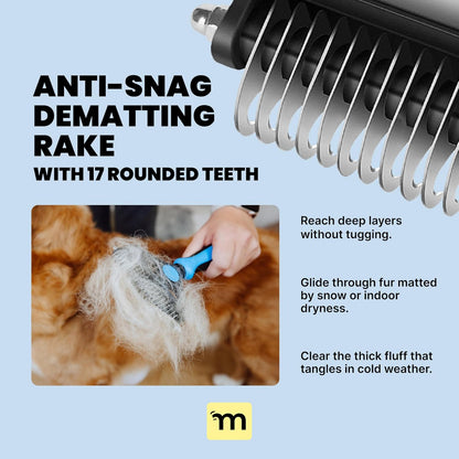 Dog Brush - Large Black, 2-In-1 Undercoat & Dematting Rake