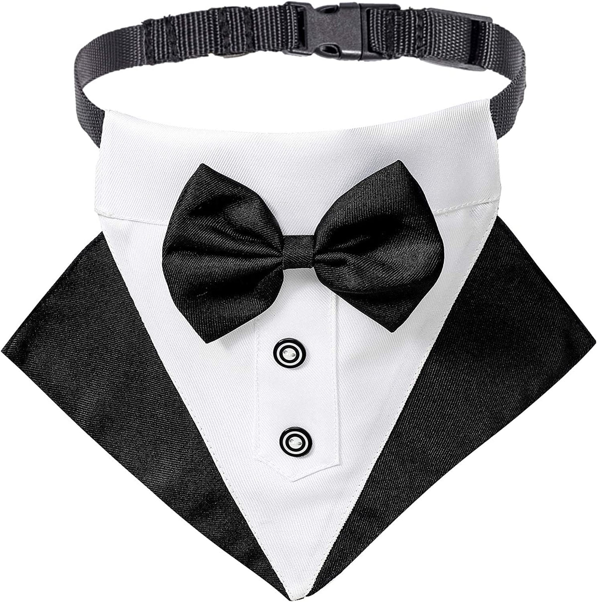 Dog Tuxedo Collar with Bow Tie, Wedding Dog Bandana, Black, Large