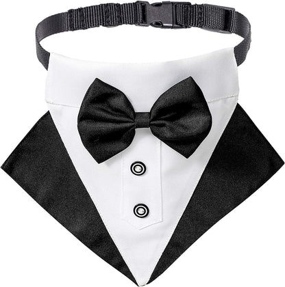 Dog Tuxedo Collar with Bow Tie, Wedding Dog Bandana, Black, Large