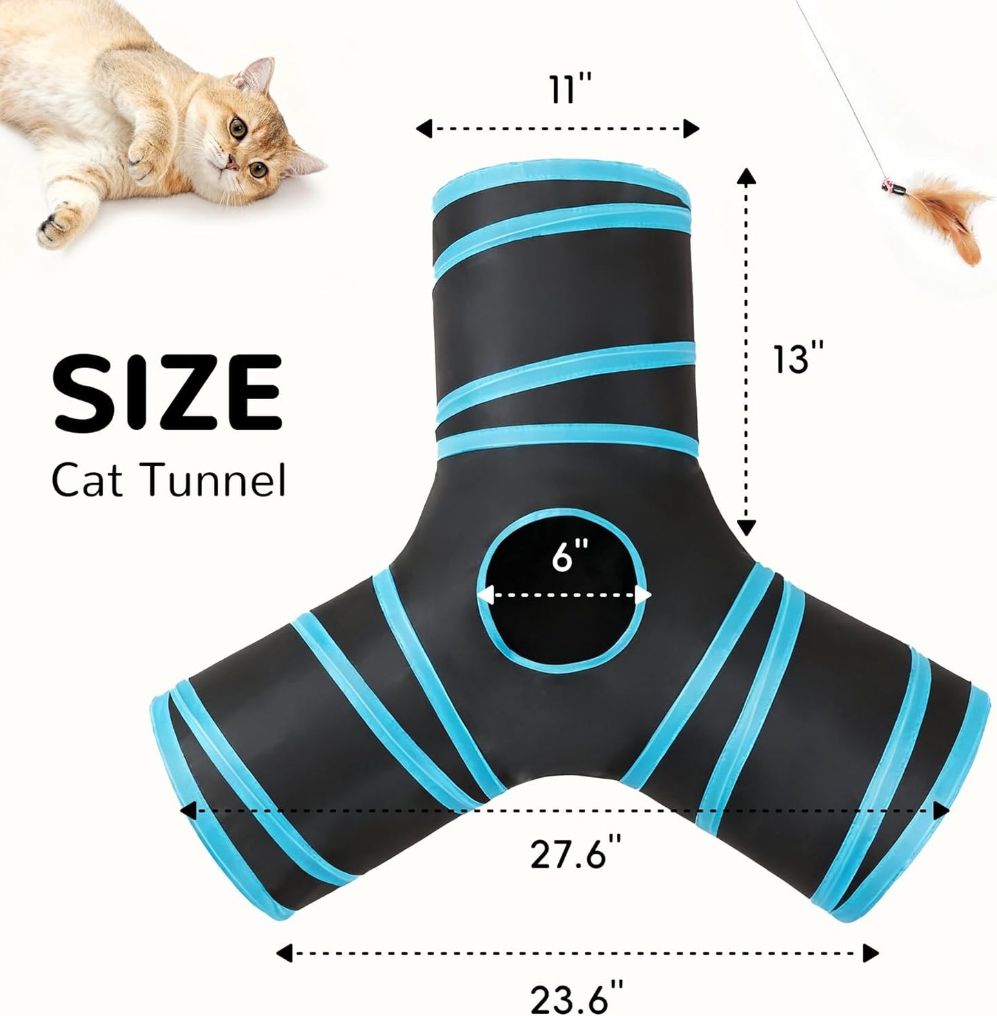 Cat Tunnel, 3-Way Collapsible Toy for Indoor Cats, Black & Blue