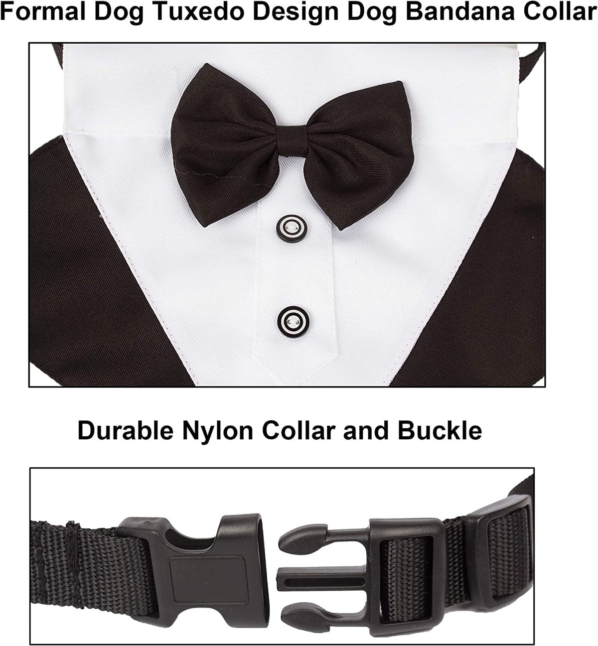 Dog Tuxedo Collar with Bow Tie, Wedding Dog Bandana, Black, Large