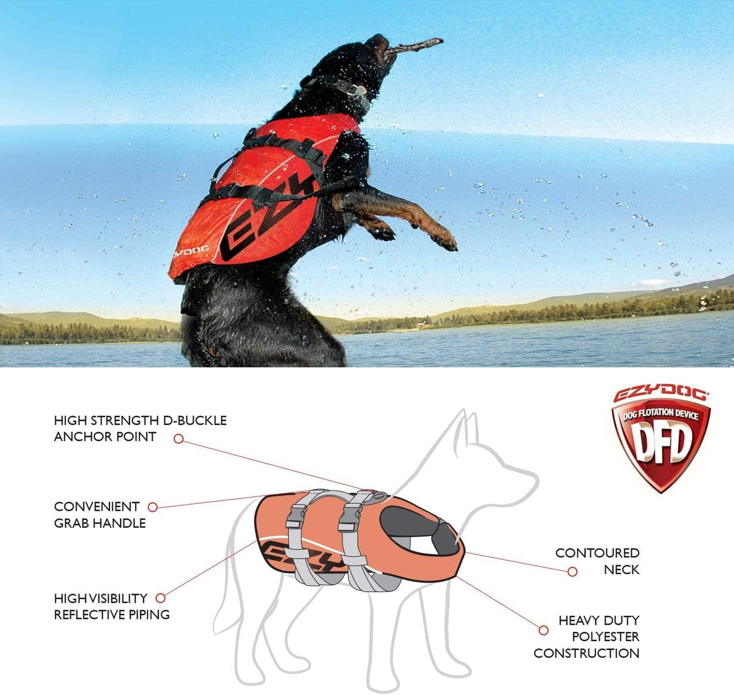 DFD Dog Life Jacket, Dog Life Vest for Swimming - Medium, Yellow