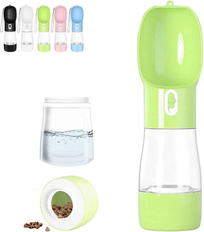 Portable Dog Water Bottle with Food Container Dishwasher Safe-Green