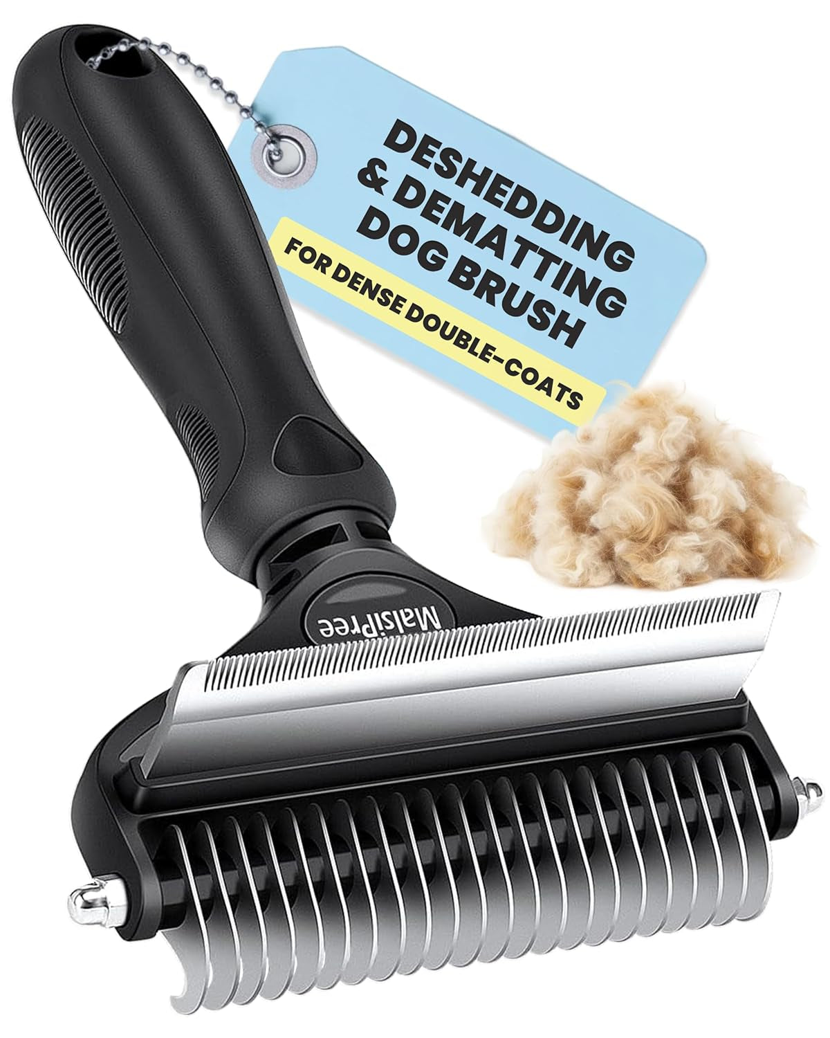 Dog Brush - Large Black, 2-In-1 Undercoat & Dematting Rake