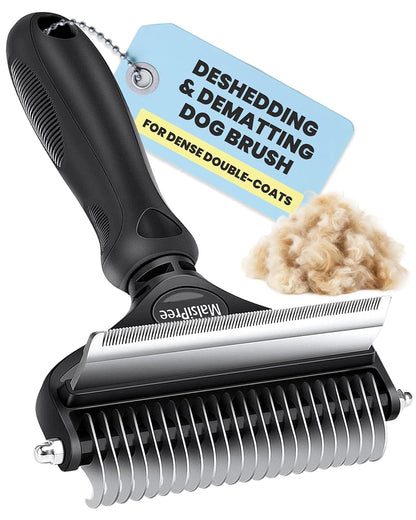 Dog Brush - Large Black, 2-In-1 Undercoat & Dematting Rake