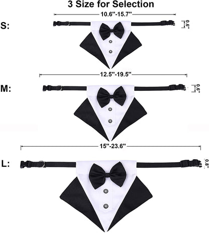 Dog Tuxedo Collar with Bow Tie, Wedding Dog Bandana, Black, Large