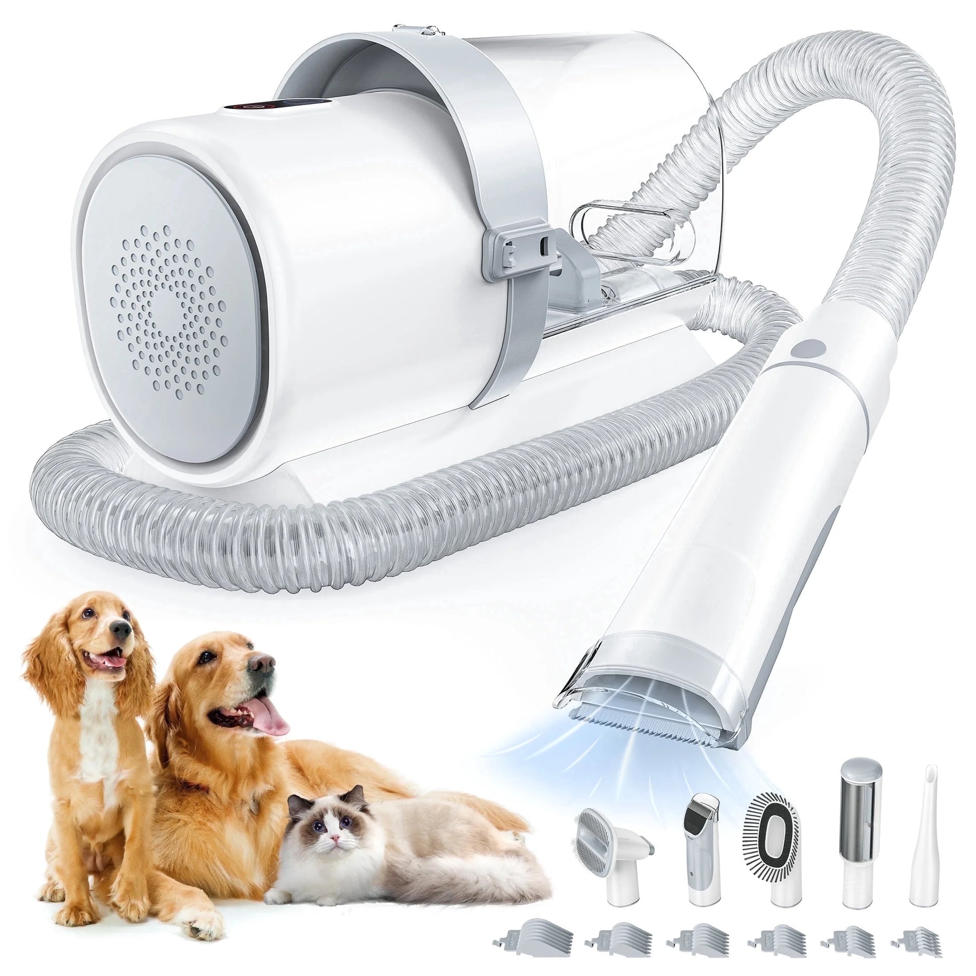 Professional Pet Grooming Kit: 2.5L Vacuum for Pet Hair, 5-in-1 Electric Clippers Set for Dogs, Cats, and Other Animals, White