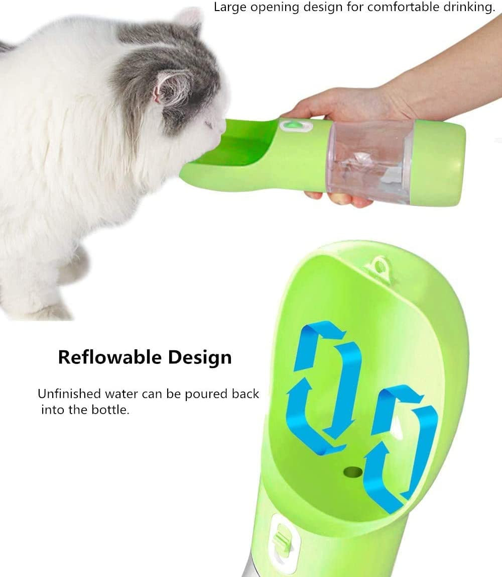 Portable Dog Water Bottle with Food Container Dishwasher Safe-Green