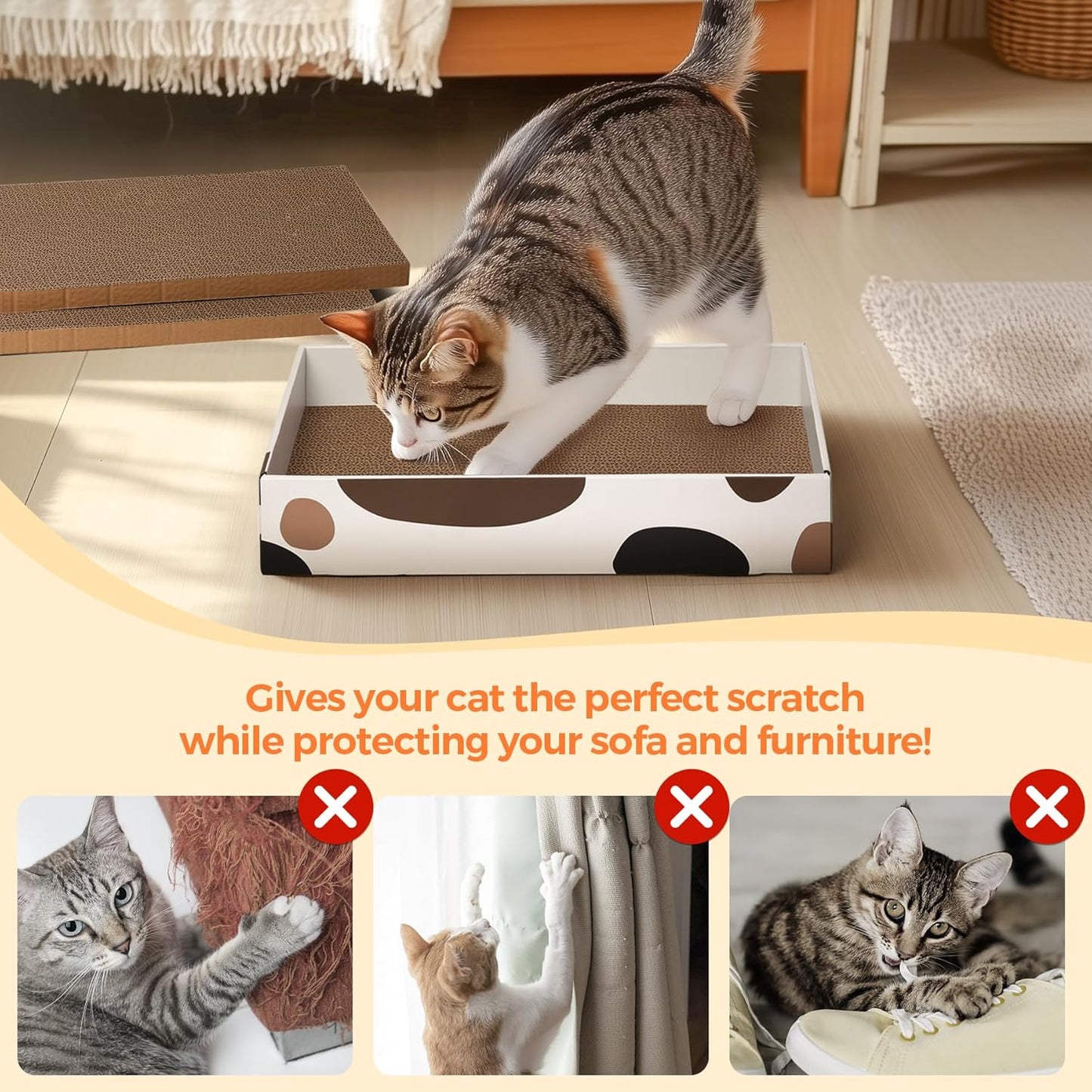 Cat Scratcher Box 17 X 10 In, 3 Reversible Cardboard Pads for Cats