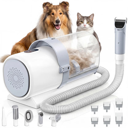 Professional Pet Grooming Kit: 2.5L Vacuum for Pet Hair, 5-in-1 Electric Clippers Set for Dogs, Cats, and Other Animals, White