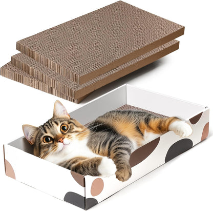 Cat Scratcher Box 17 X 10 In, 3 Reversible Cardboard Pads for Cats