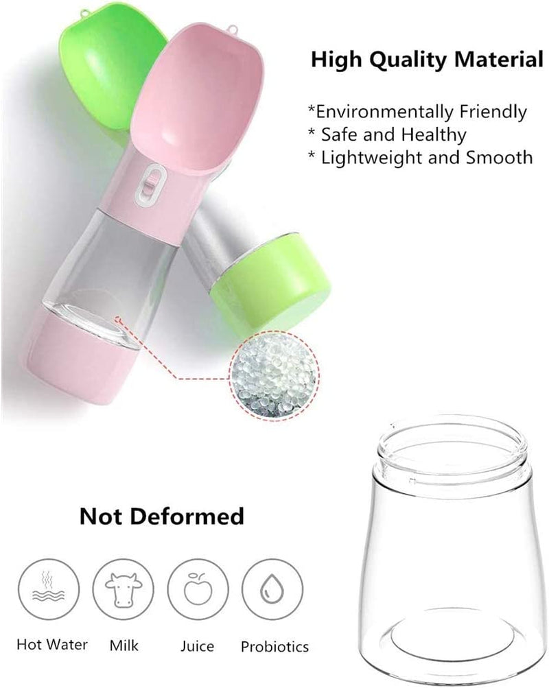 Portable Dog Water Bottle with Food Container Dishwasher Safe-Green