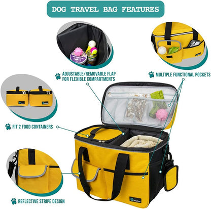 Dog Travel Bag Organizer, Pet Supplies Diaper Tote, Yellow Medium