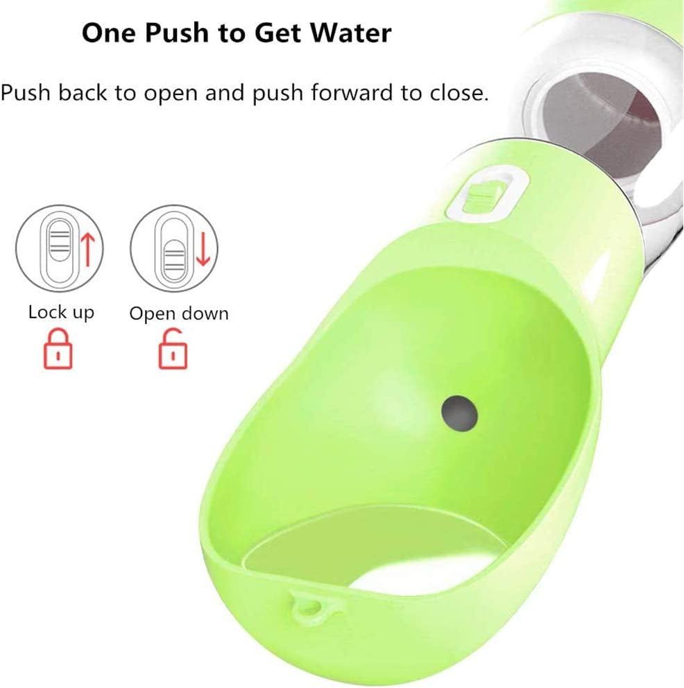 Portable Dog Water Bottle with Food Container Dishwasher Safe-Green