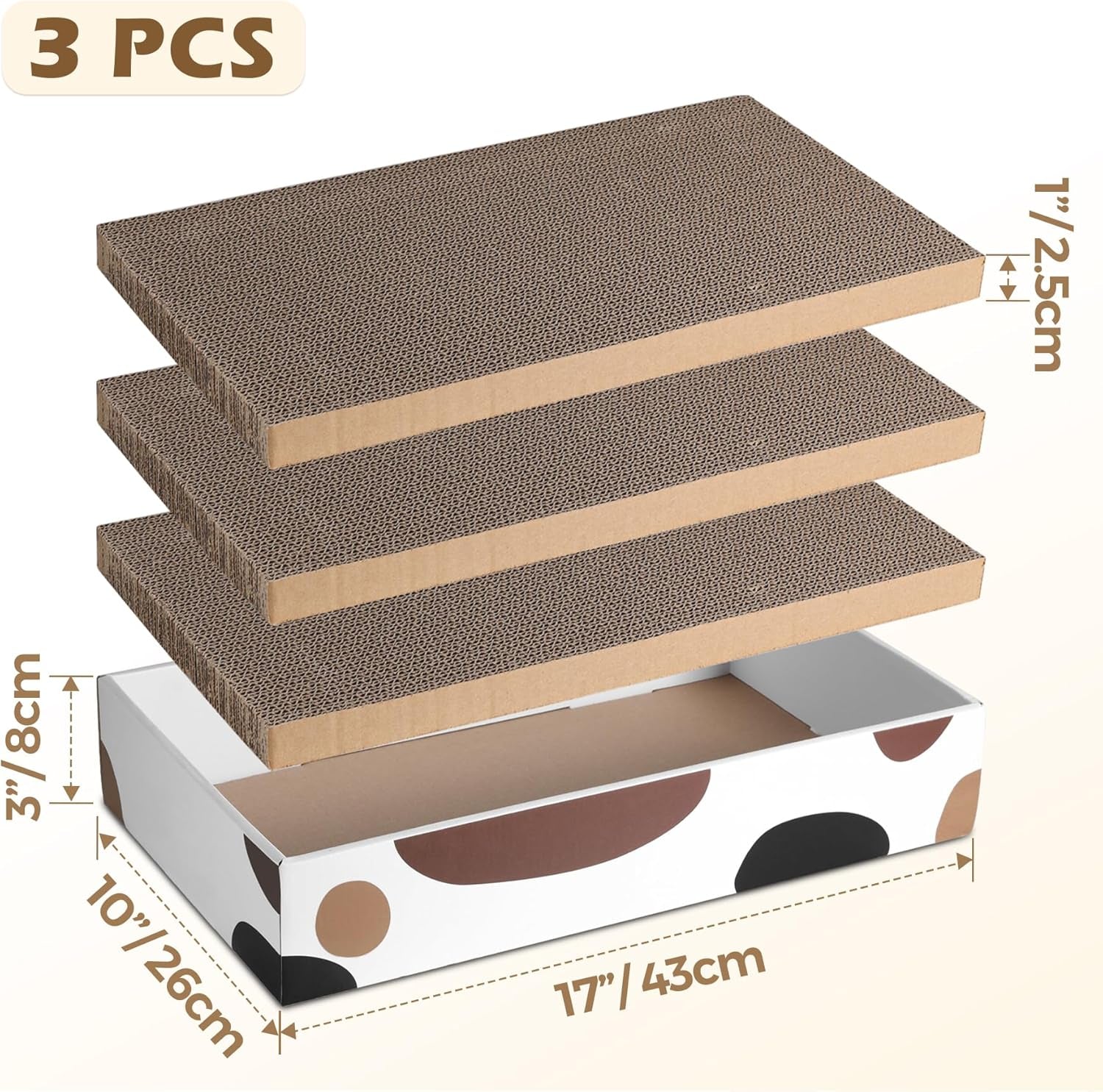 Cat Scratcher Box 17 X 10 In, 3 Reversible Cardboard Pads for Cats