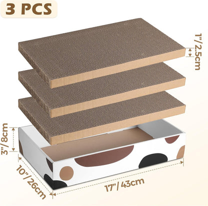 Cat Scratcher Box 17 X 10 In, 3 Reversible Cardboard Pads for Cats