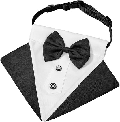 Dog Tuxedo Collar with Bow Tie, Wedding Dog Bandana, Black, Large