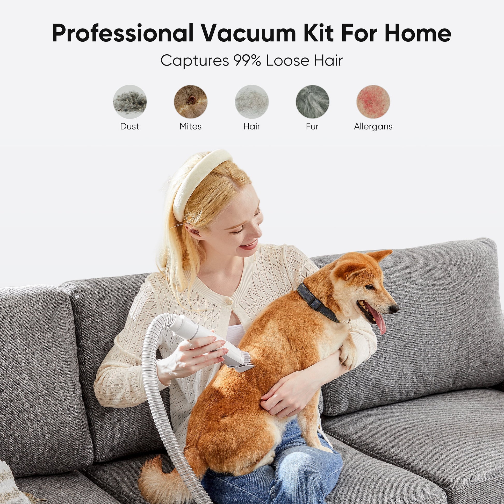 Professional Pet Grooming Kit: 2.5L Vacuum for Pet Hair, 5-in-1 Electric Clippers Set for Dogs, Cats, and Other Animals, White