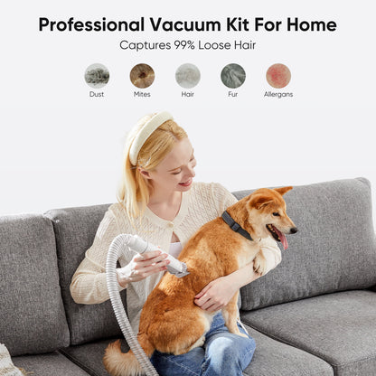 Professional Pet Grooming Kit: 2.5L Vacuum for Pet Hair, 5-in-1 Electric Clippers Set for Dogs, Cats, and Other Animals, White