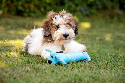Plush Smiling Dog Toy with Squeaker, Medium Size