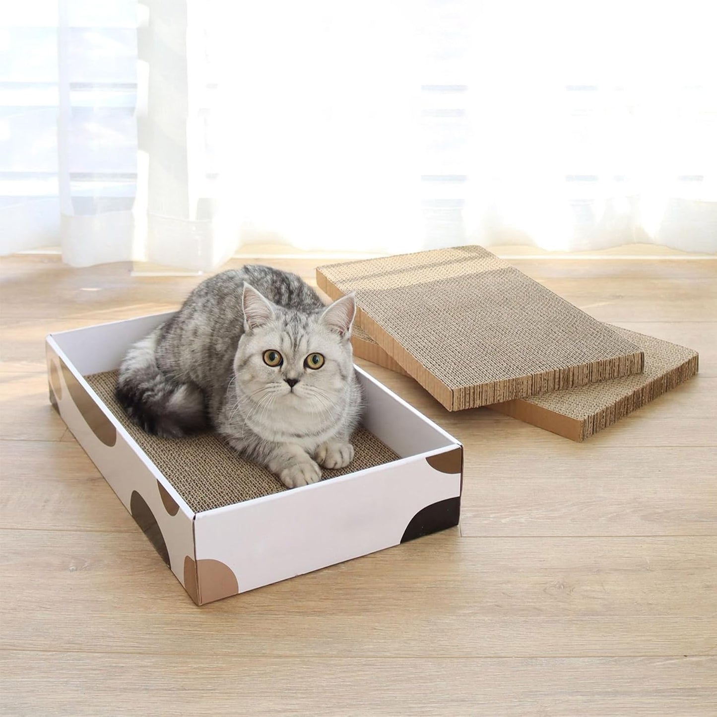 Cat Scratcher Box 17 X 10 In, 3 Reversible Cardboard Pads for Cats