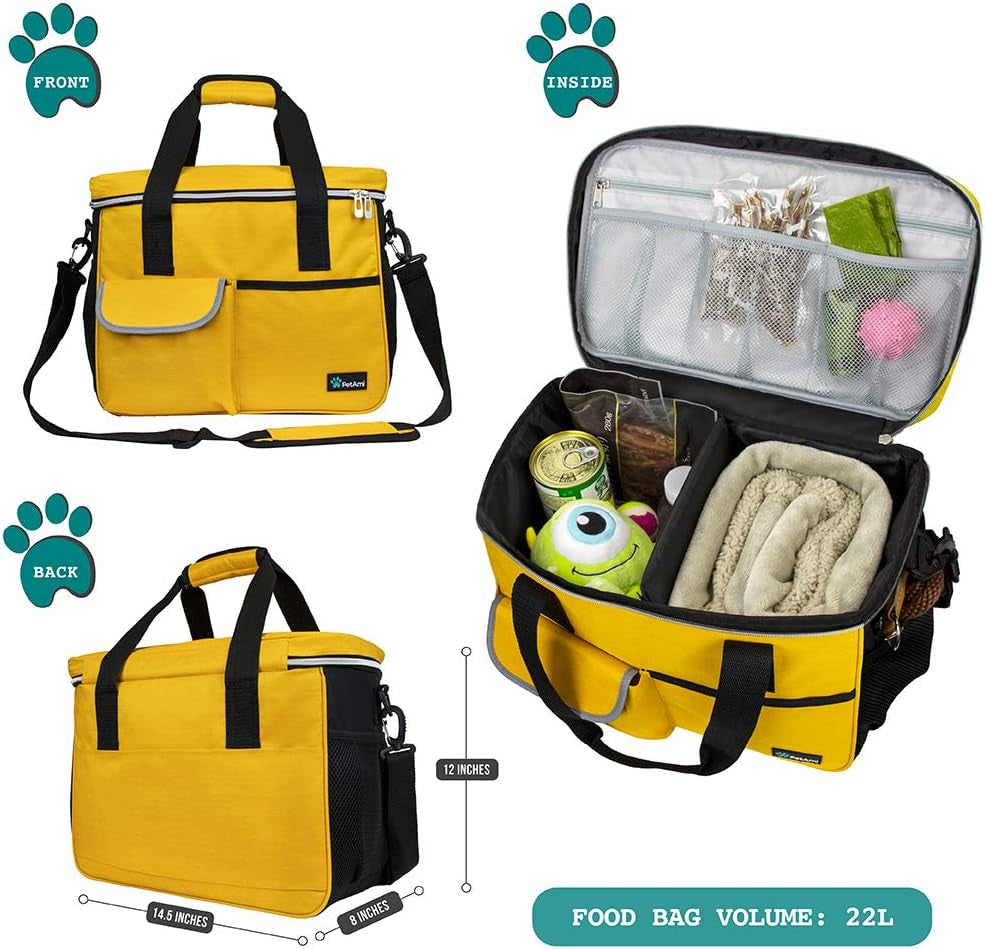 Dog Travel Bag Organizer, Pet Supplies Diaper Tote, Yellow Medium