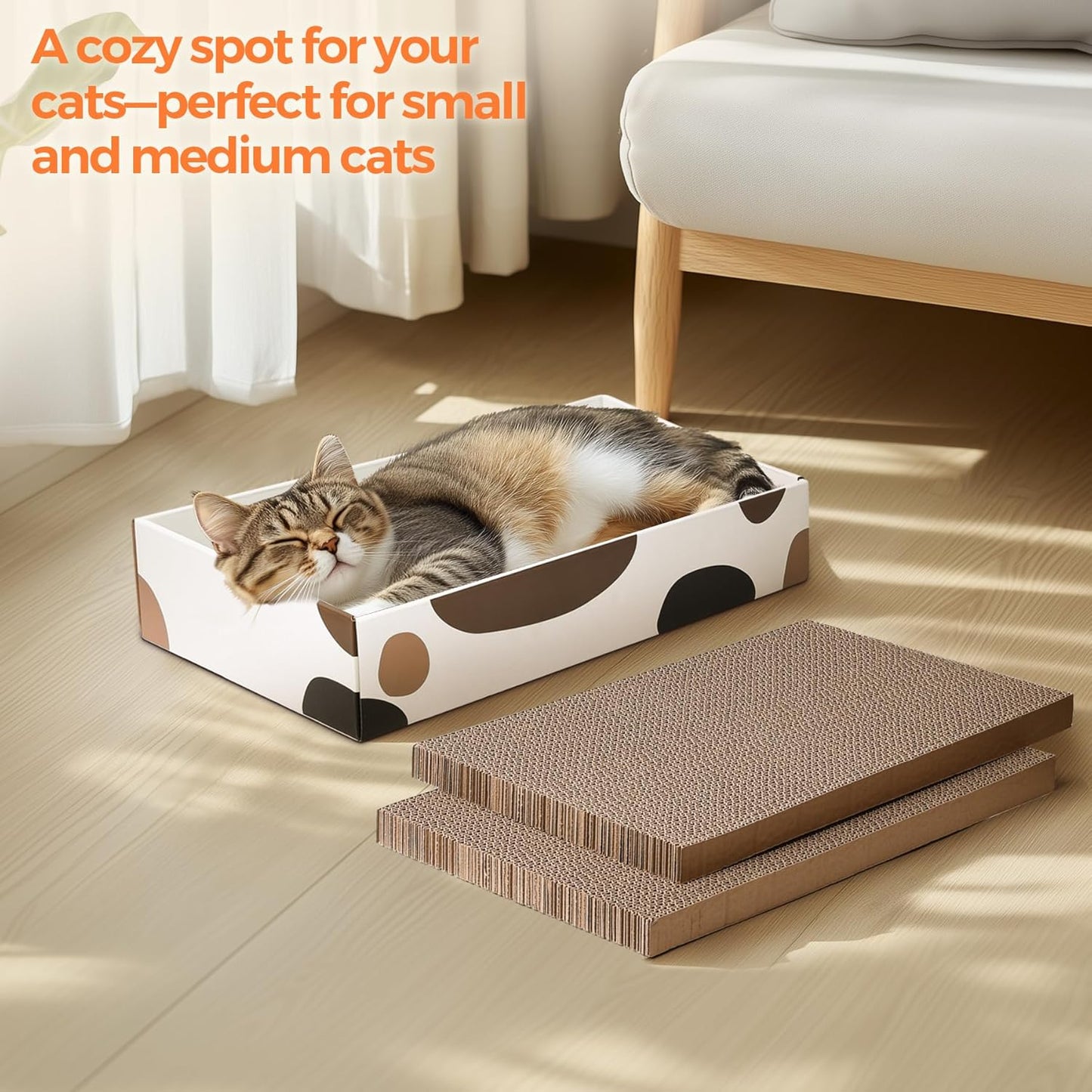Cat Scratcher Box 17 X 10 In, 3 Reversible Cardboard Pads for Cats